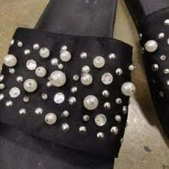 Zigi Soho Edina Black Satin Pearl & Crystal Slides ** SZ 9 - Picture 3 of 10